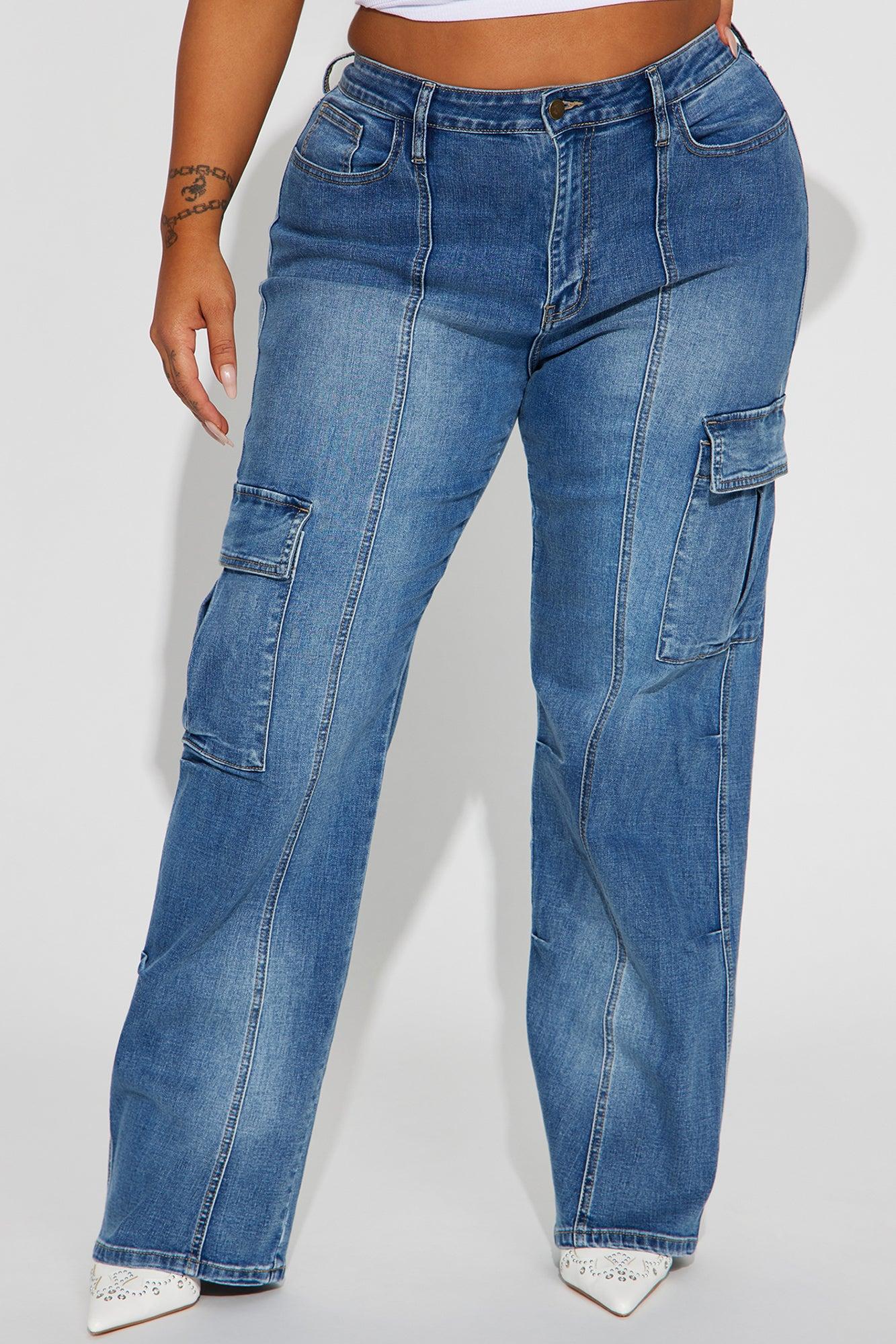 Say It Now Stretch Straight Leg Cargo Jeans - Dark Wash Product Image