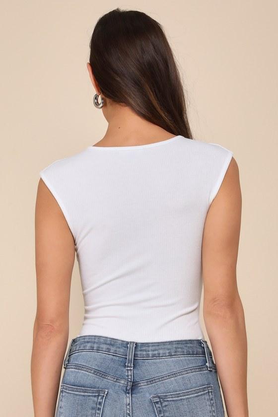 Sweet Crush Ivory Ribbed Square Neck Bodysuit Product Image