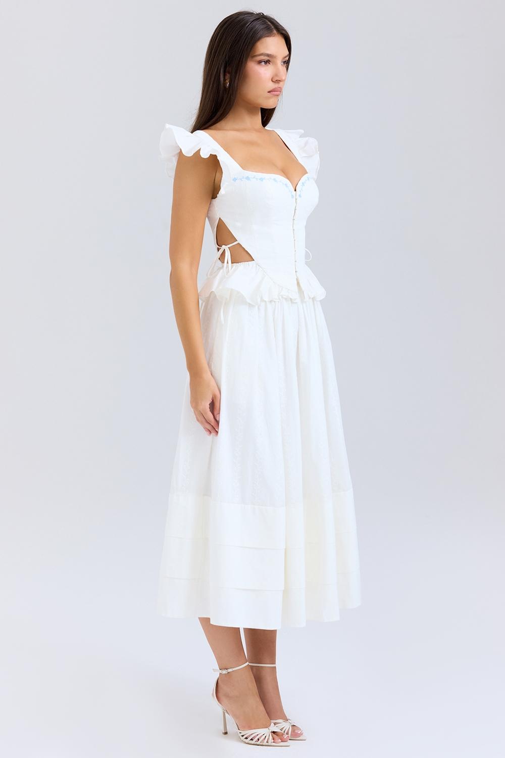 Augustine  white embroidered cotton midi skirt Product Image