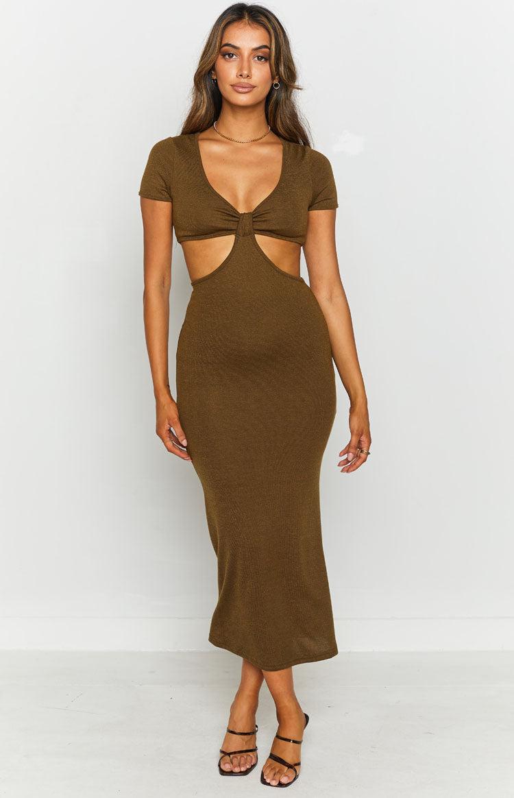 Romania Cut Out Midi Dress Khaki Product Image