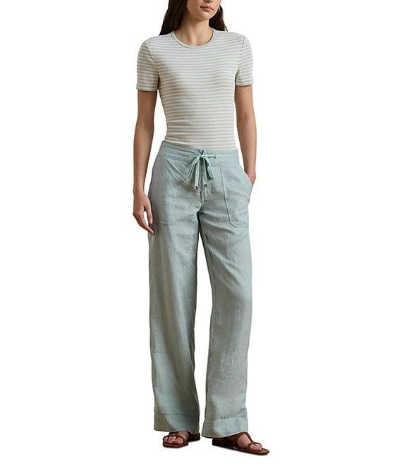 Lauren Ralph Lauren Flat Front Mid Rise Drawcord Waist Pants Product Image