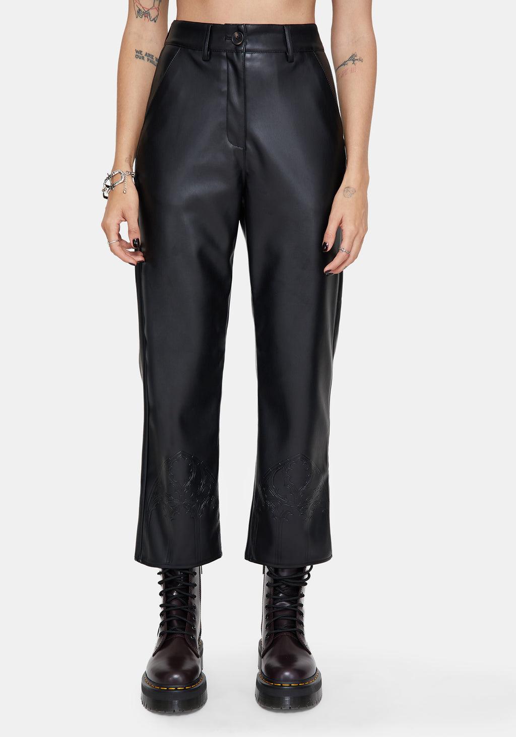 Blackwater Debossed Faux Leather Straight Leg Cropped Trousers Product Image