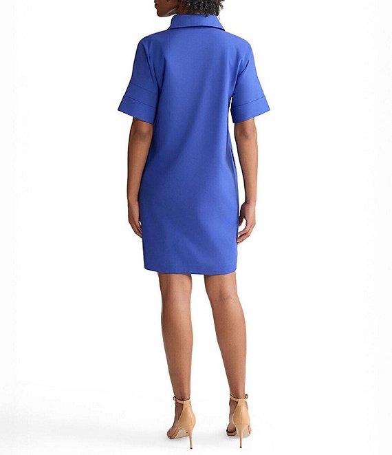 Ming Wang Collar Split V-Neck Short Sleeve Shirt Dress Product Image
