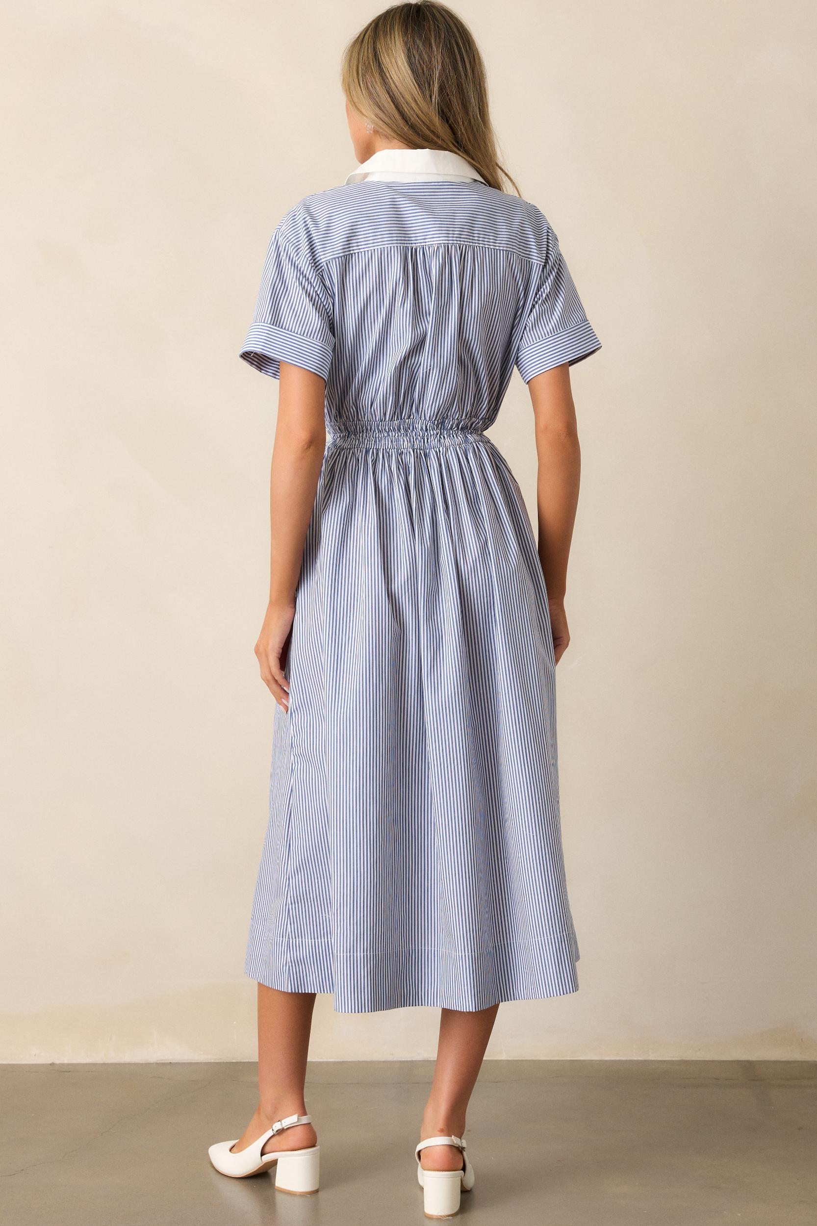 Making My Way Home Cotton Blue Stripe Short Sleeve Maxi Dress Product Image