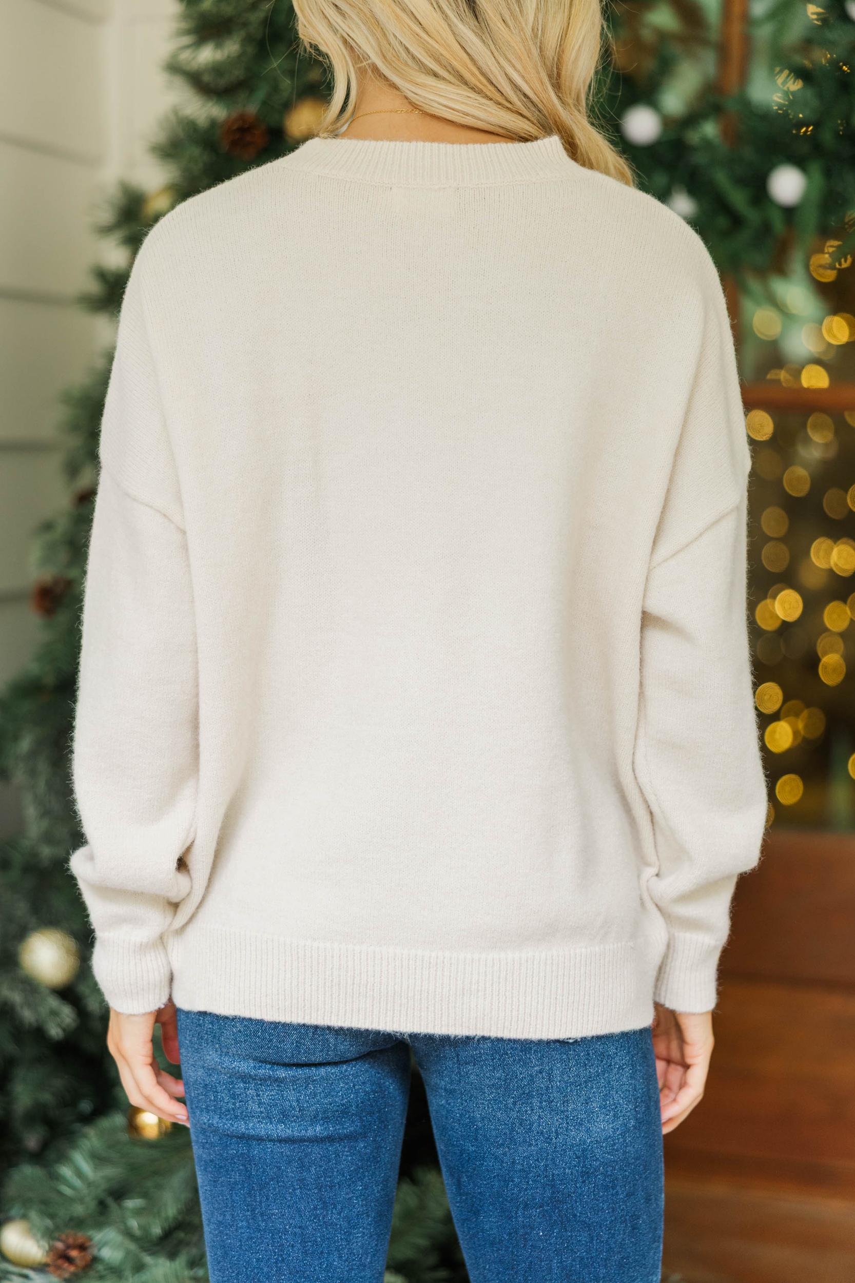 Feeling Grinchy Cream White Script Sweater Female Product Image