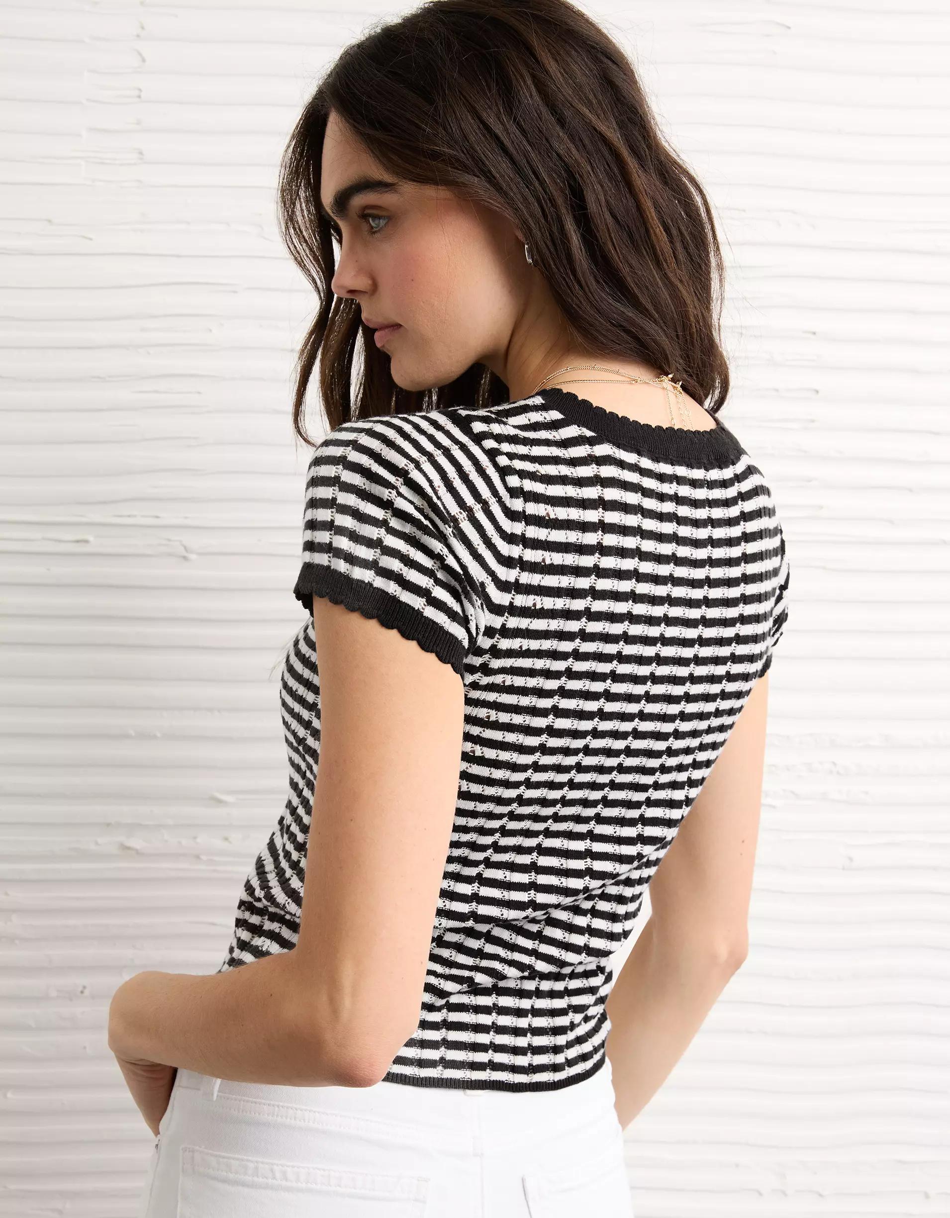 AE Henley Pointelle Sweater T-Shirt Product Image