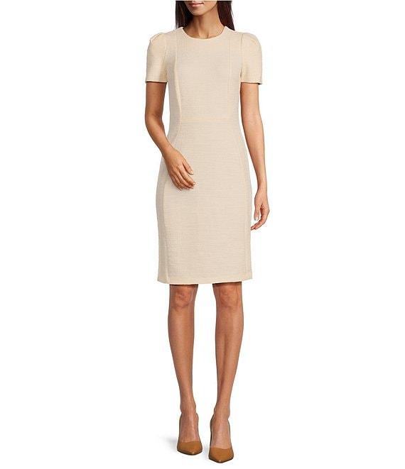 Calvin Klein Tweed Crew Neck Short Sleeve Sheath Dress Product Image
