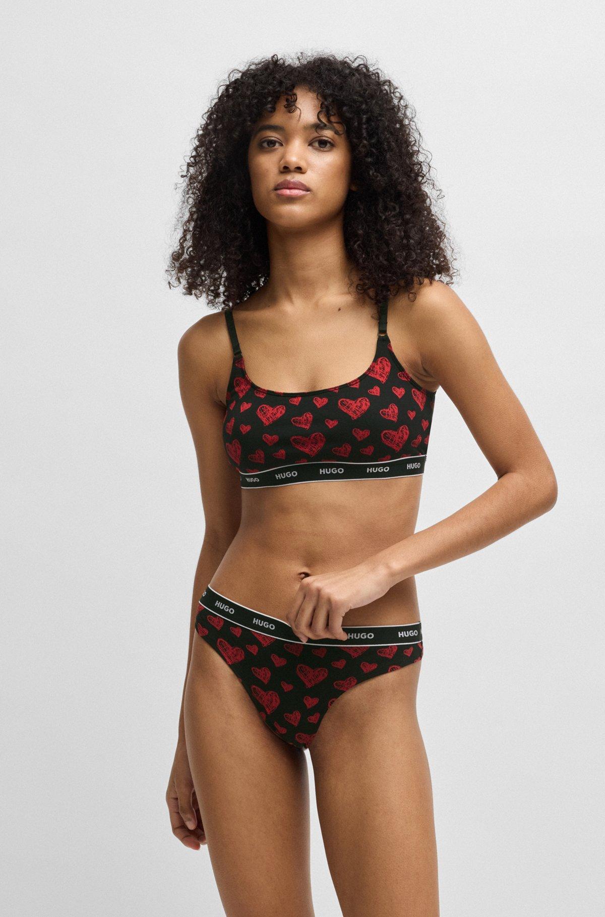 HUGO - Two-pack of stretch-cotton bralettes with logo underbands - Patterned Product Image