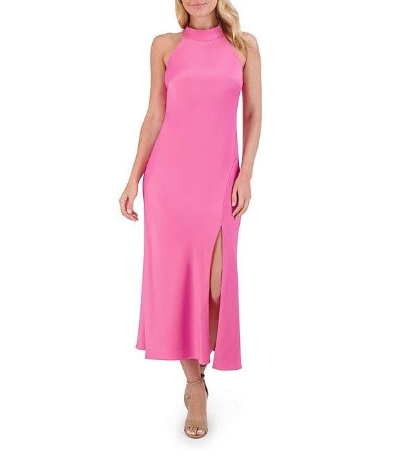 Vince Camuto Satin Halter Neck Tie Sleeveless Midi Slip Dress Product Image