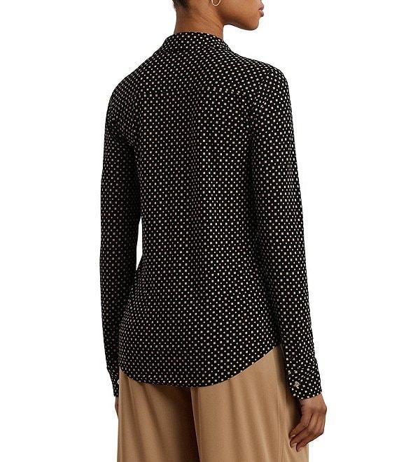 Lauren Ralph Lauren Jersey Two-Tone Geometric Collared Long Sleeve Button Front Shirt Product Image