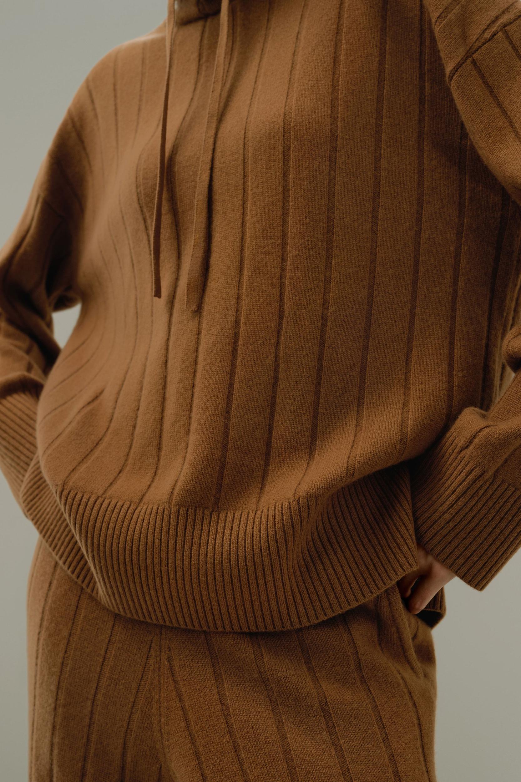 Ribbed Hooded Knit Top Product Image