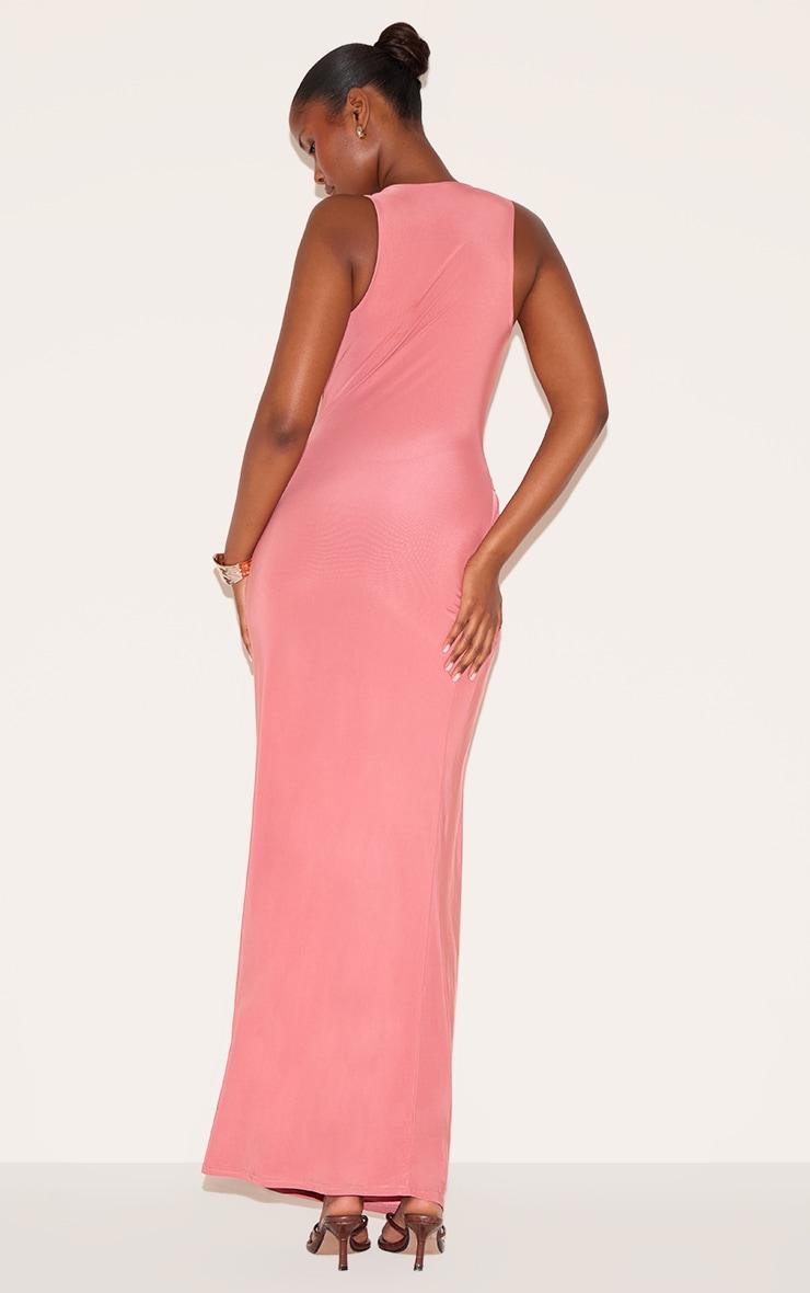 Blush Rose Double Layer Slinky Drop Waist Ruched Maxi Dress Product Image