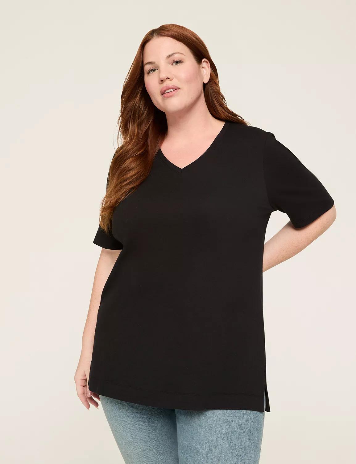Elbow-Sleeve V-Neck Tunic Tee Product Image