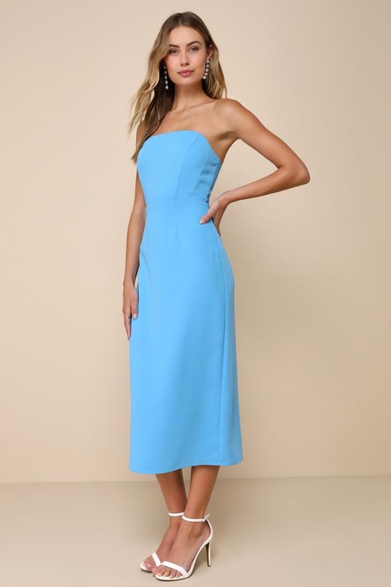 VIP Instinct Light Blue Strapless Midi Dress Product Image