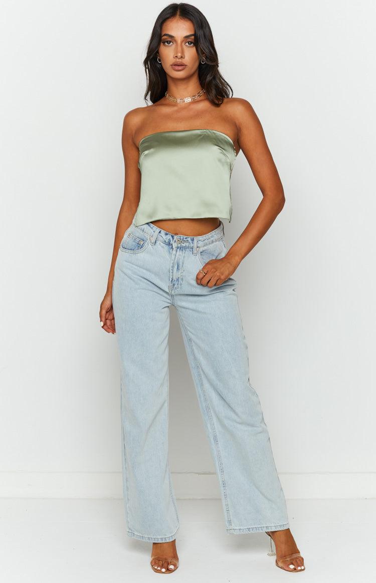 Ibiza Olive Satin Strapless Top Product Image