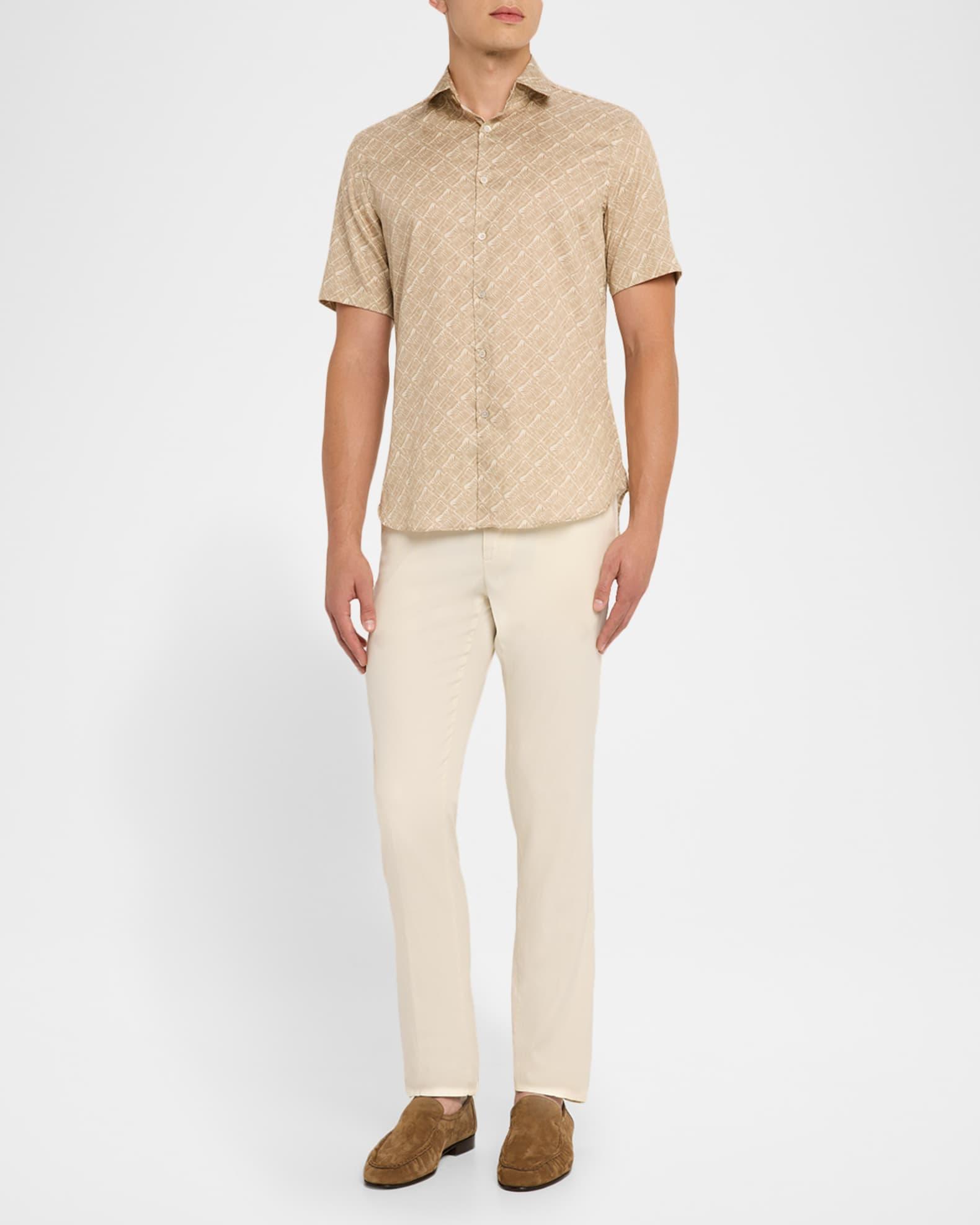 Men's Foliage-Print Cotton Short-Sleeve Shirt Product Image
