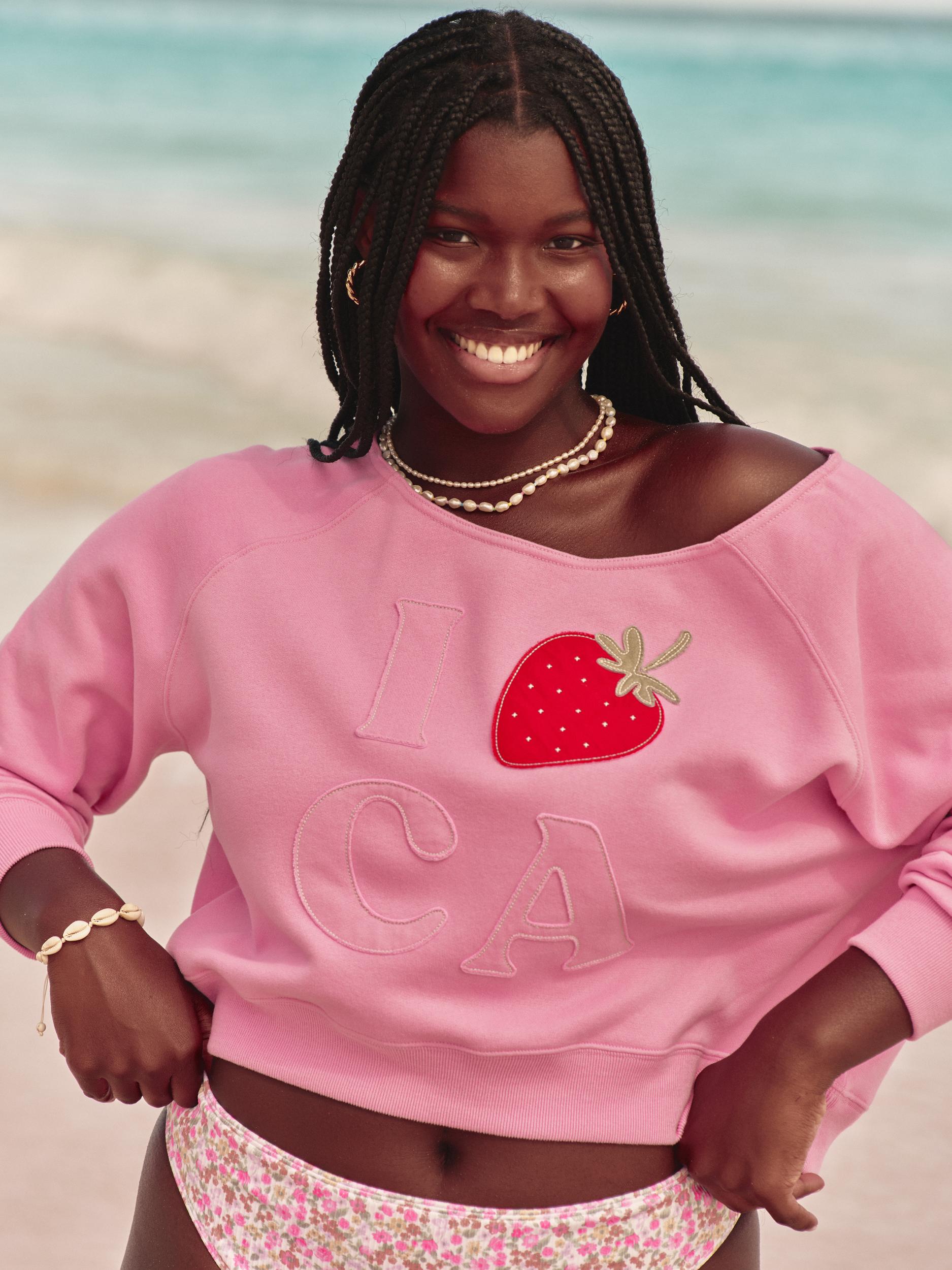 Easy Off-the-Shoulder California Graphic Crew Sweatshirt Product Image