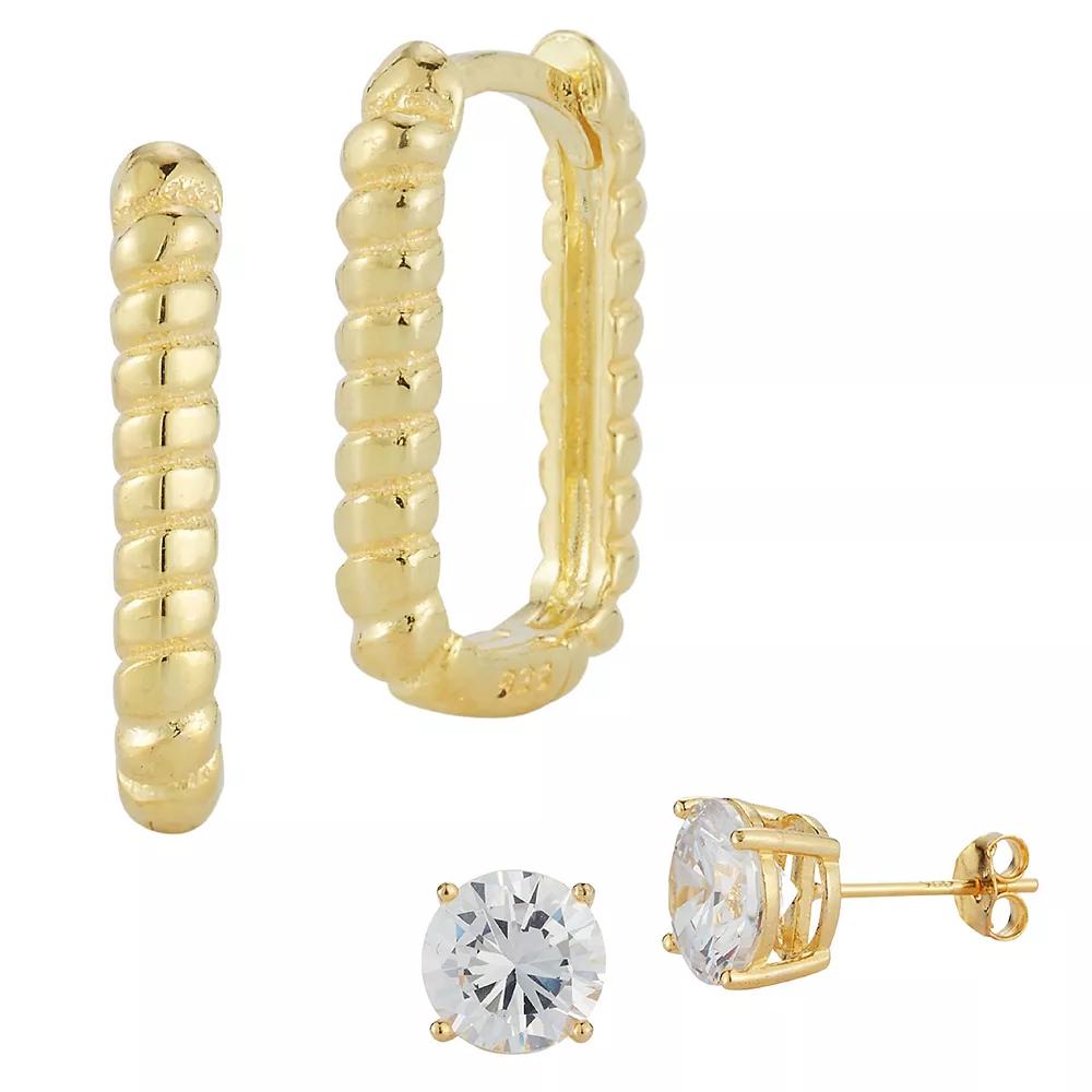 Sunkissed Sterling Cubic Zirconia Stud & Hoop Earring Set, Women's, Gold Tone Product Image