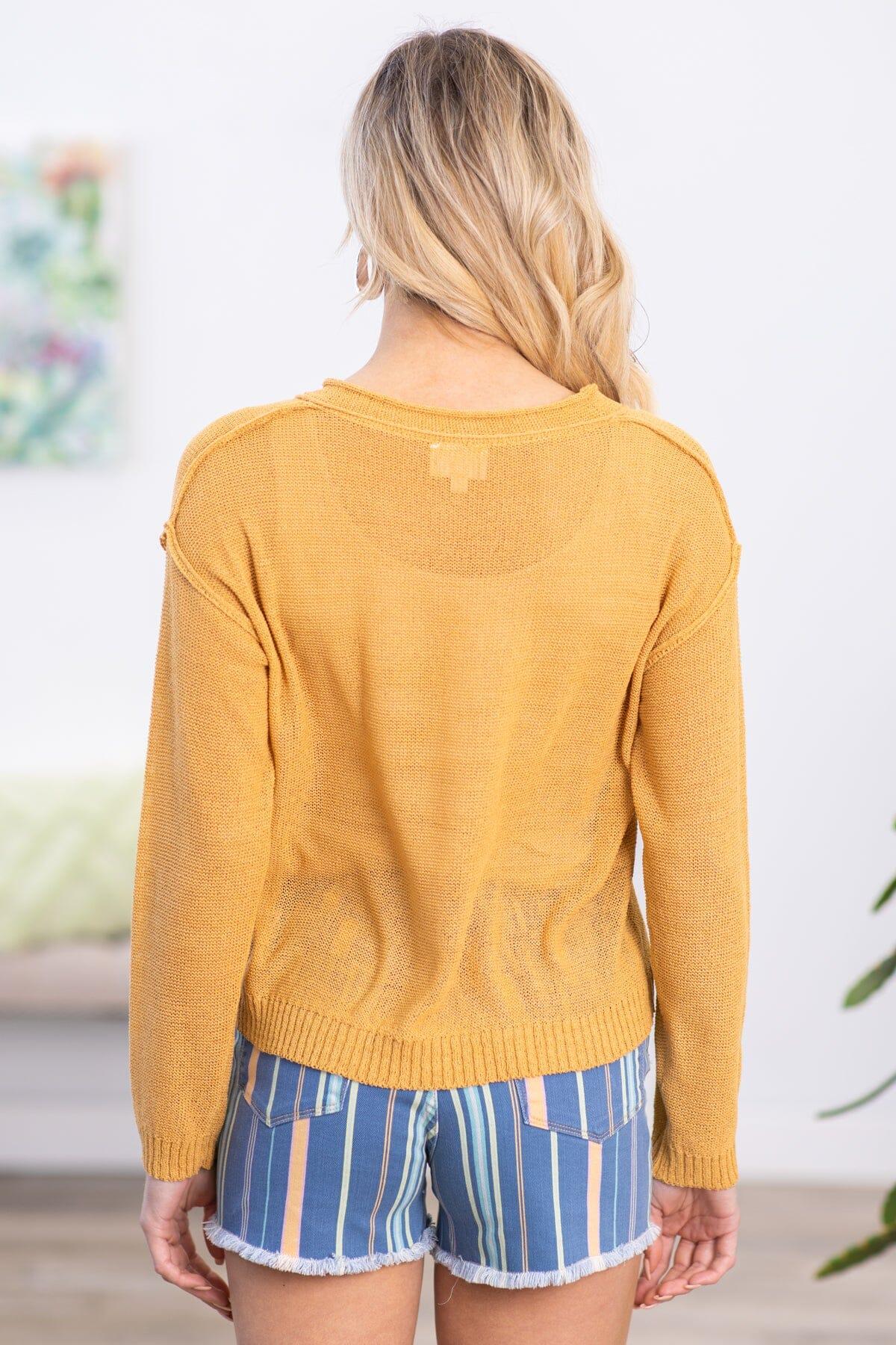 Mustard Raw Edge Drop Shoulder Henley Sweater Product Image