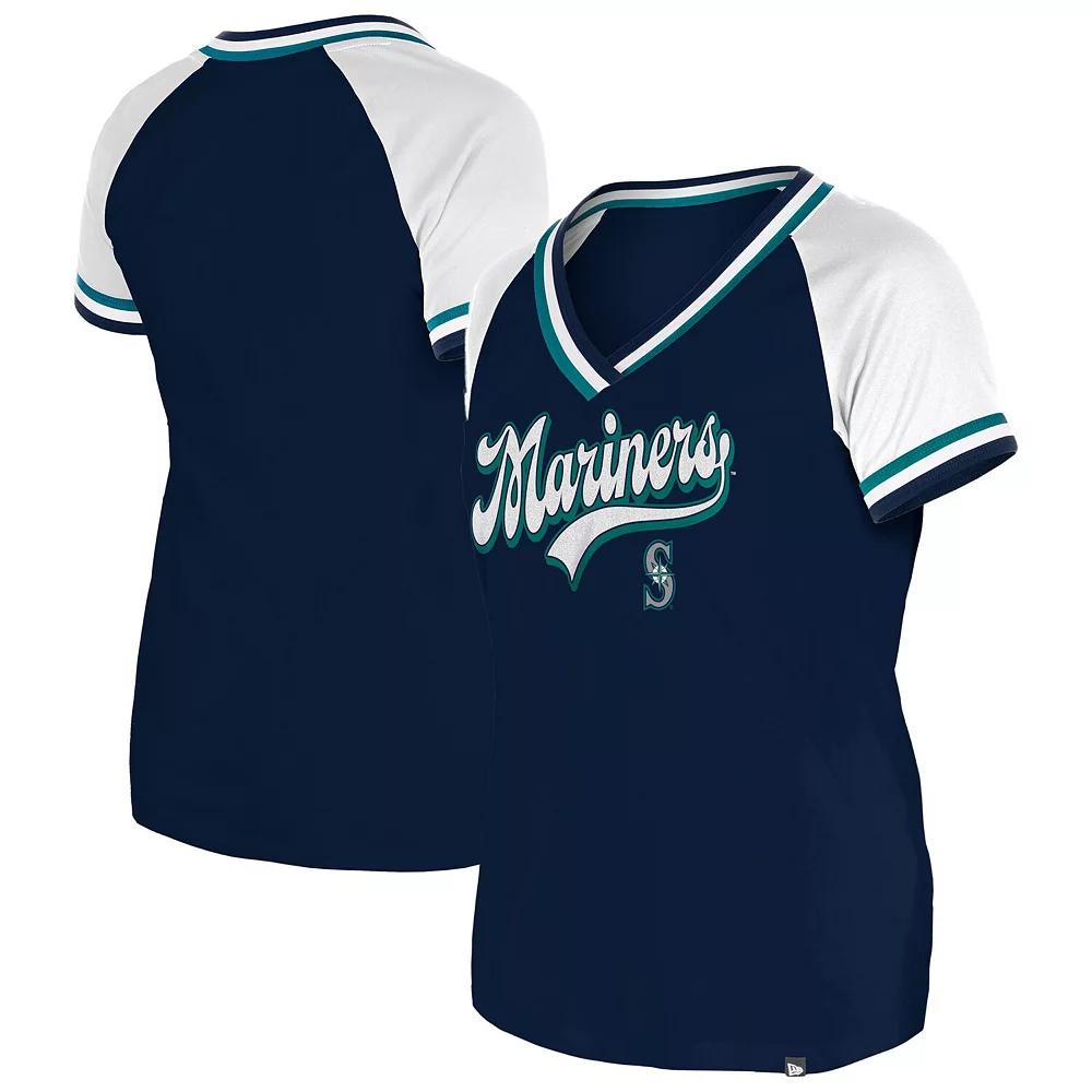 Women's New Era Navy Seattle Mariners Gameday Raglan V-Neck T-Shirt, Size: Small, Blue Product Image