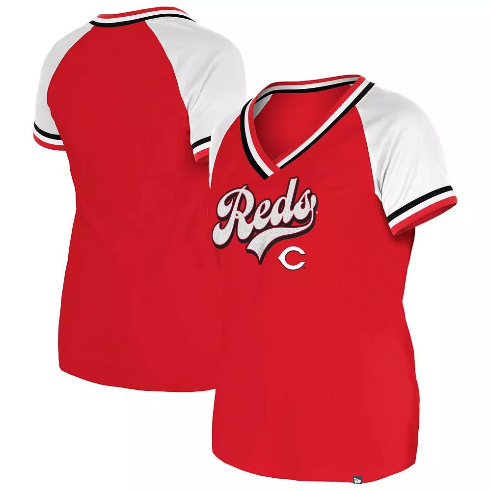Women's New Era Red Cincinnati Reds Gameday Raglan V-Neck T-Shirt, Size: Large, Red Red Product Image