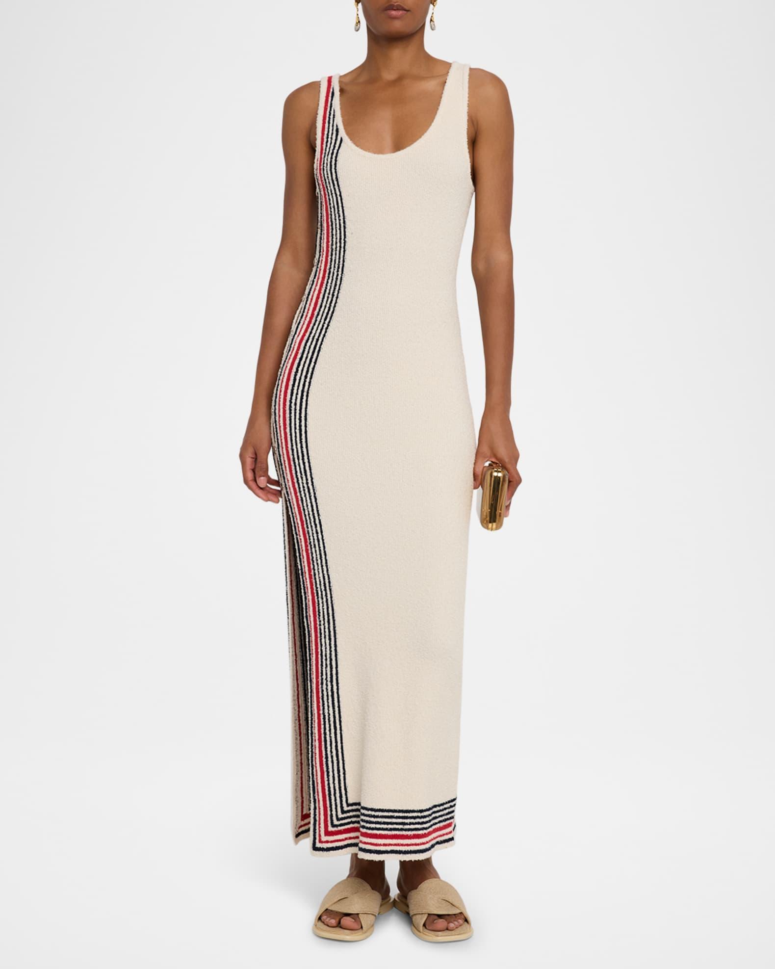 Scoop-Neck Stripe Button-Side Maxi Dress Product Image