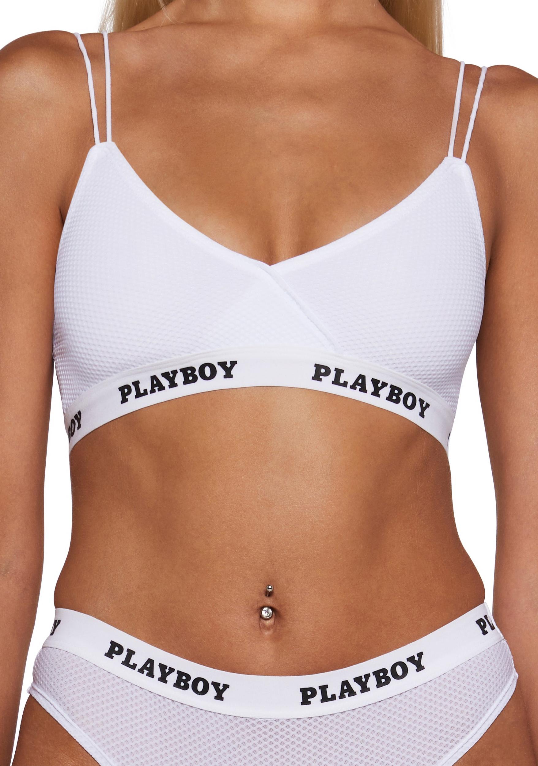 Womens Sexy Bra Top Playboy Lifestyle 2-Piece Set -White Product Image