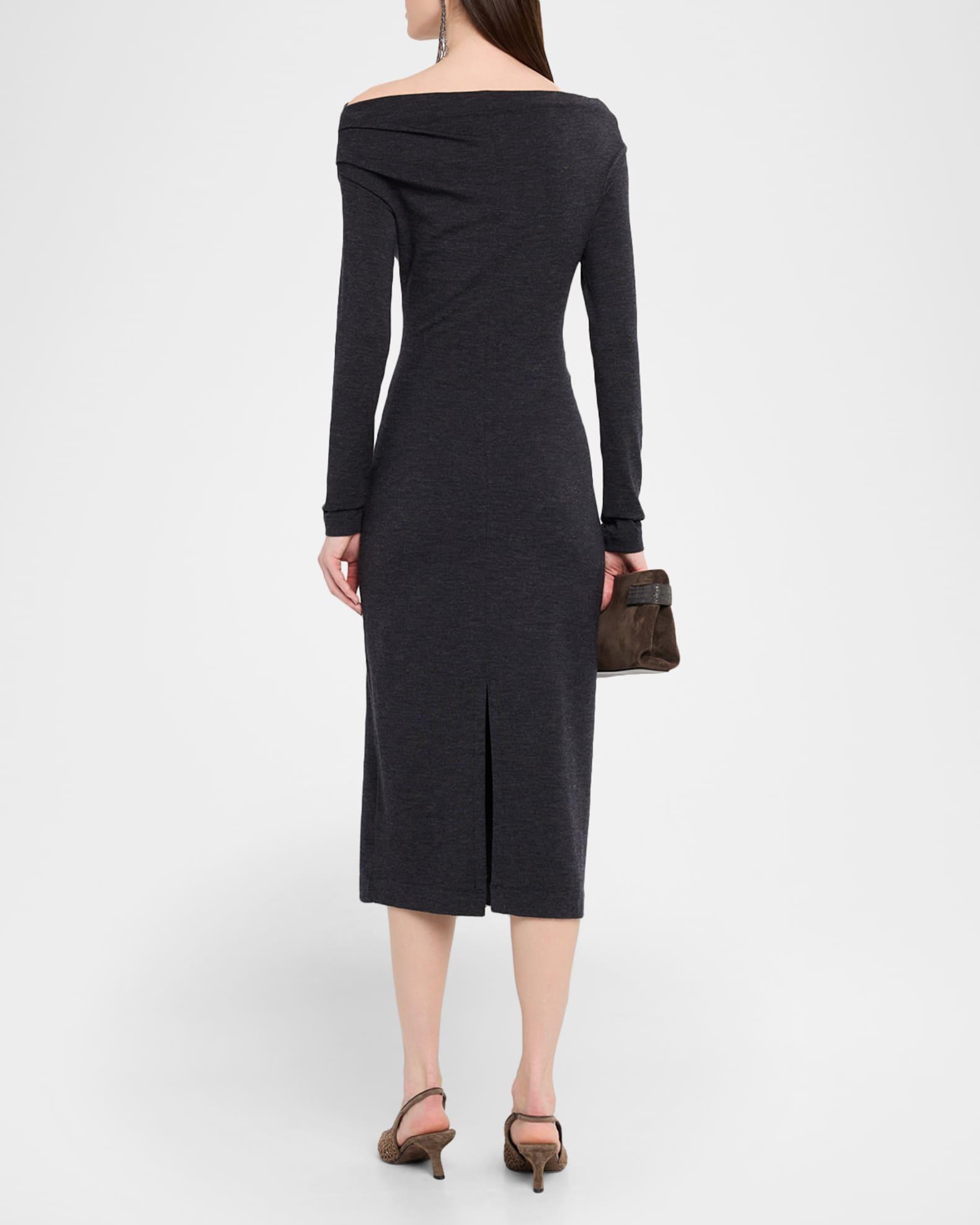 Draped Off-The-Shoulder Wool Jersey Midi Dress Product Image