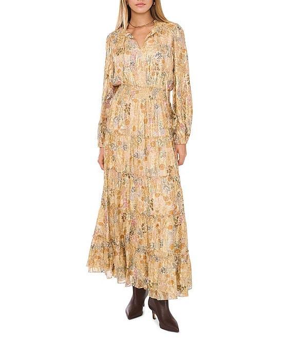 1. STATE Paisley Print Long Sleeve Tiered Skirt Maxi Dress Product Image