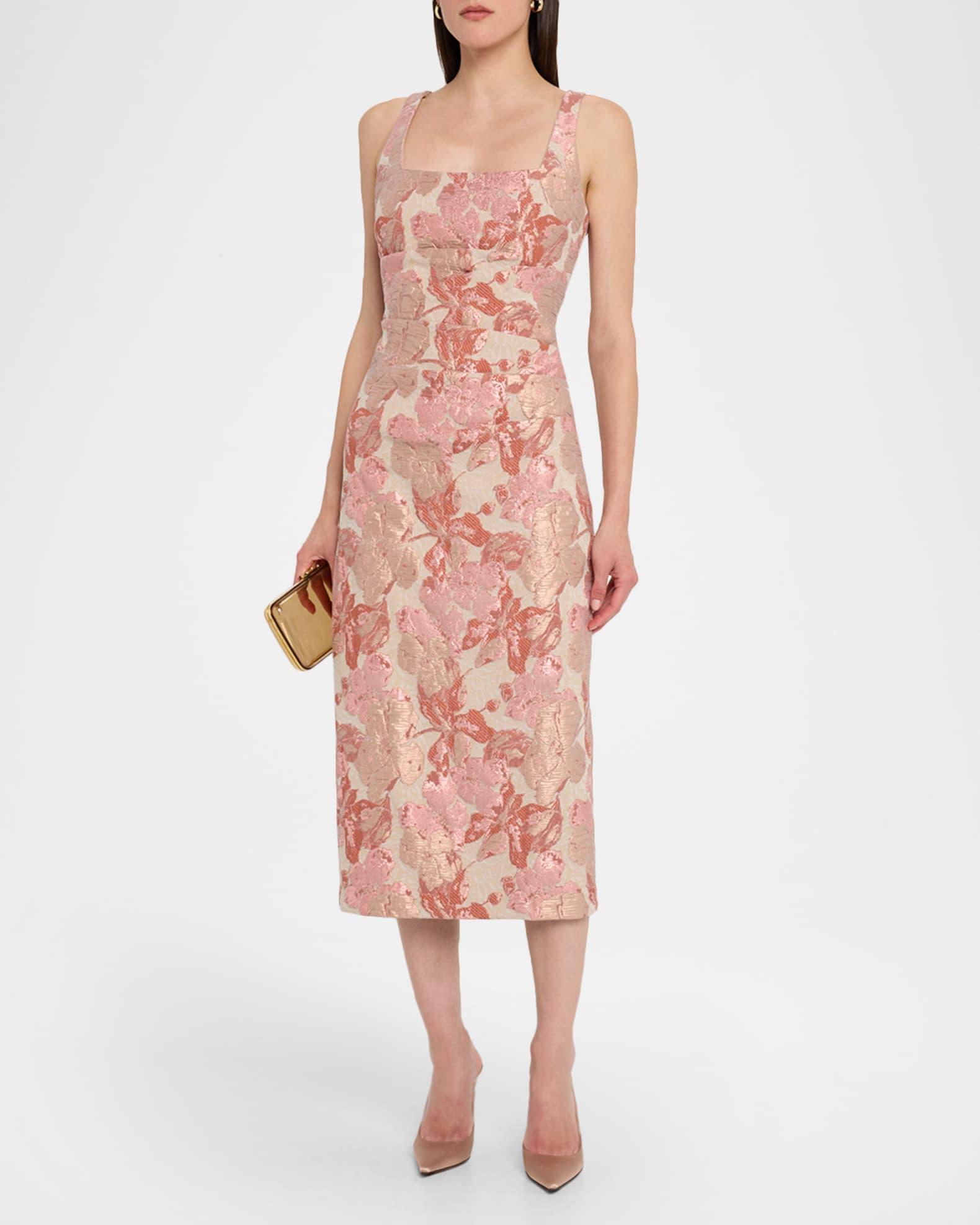 Sleeveless Floral Stretch Jacquard Midi Dress Product Image