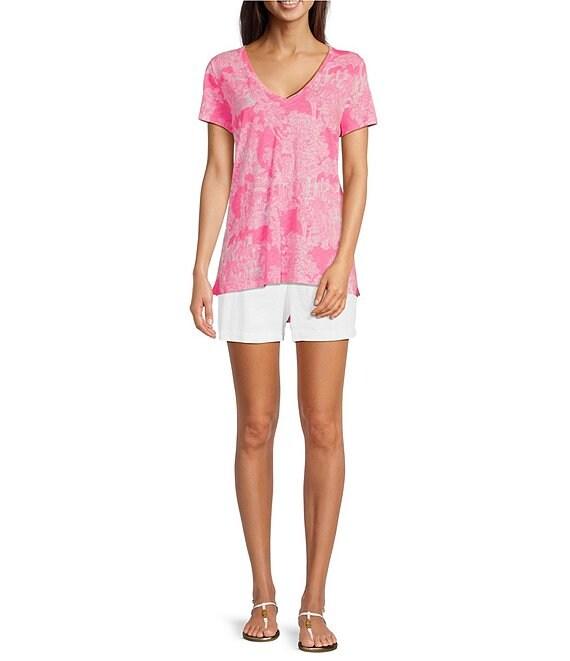 Lilly Pulitzer Etta Knit Anniversary Toile Print V-Neck Short Sleeve Tee Product Image