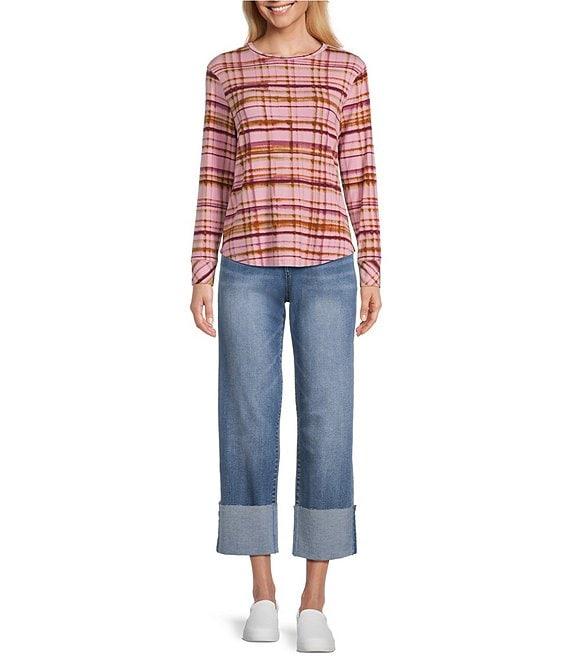 Westbound Zephyr Soft Plaid Long Sleeve Crew Neck Pullover Product Image