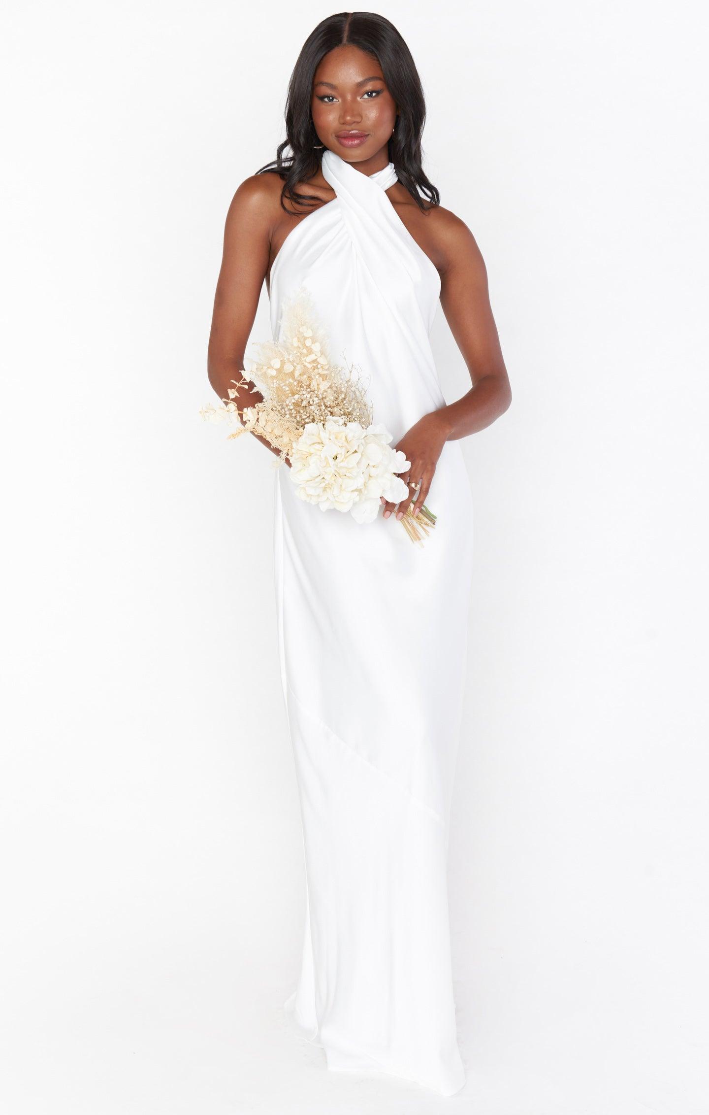 Jasmine Halter Maxi Dress ~ Ivory Luxe Satin Product Image