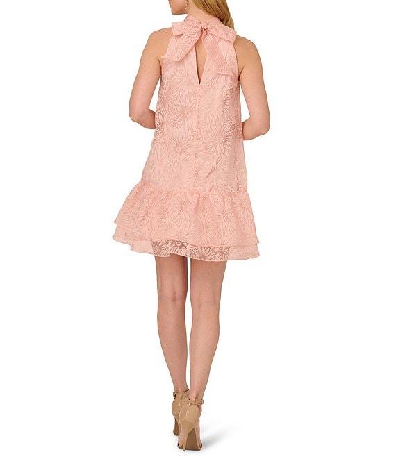 Adrianna Papell Burnout Floral Print Halter Neck Sleeveless Shift Mini Dress Product Image