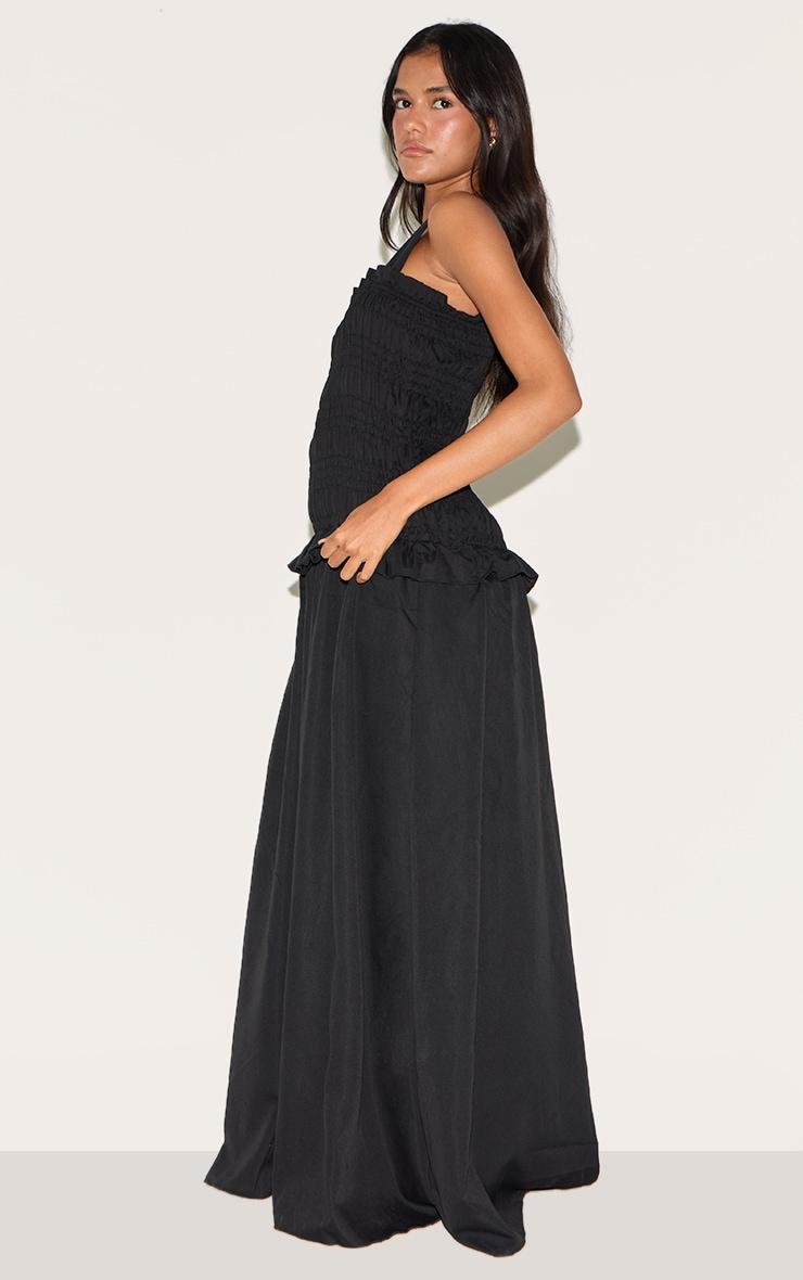 Black Shirred Frill Detail Maxi Dress Product Image