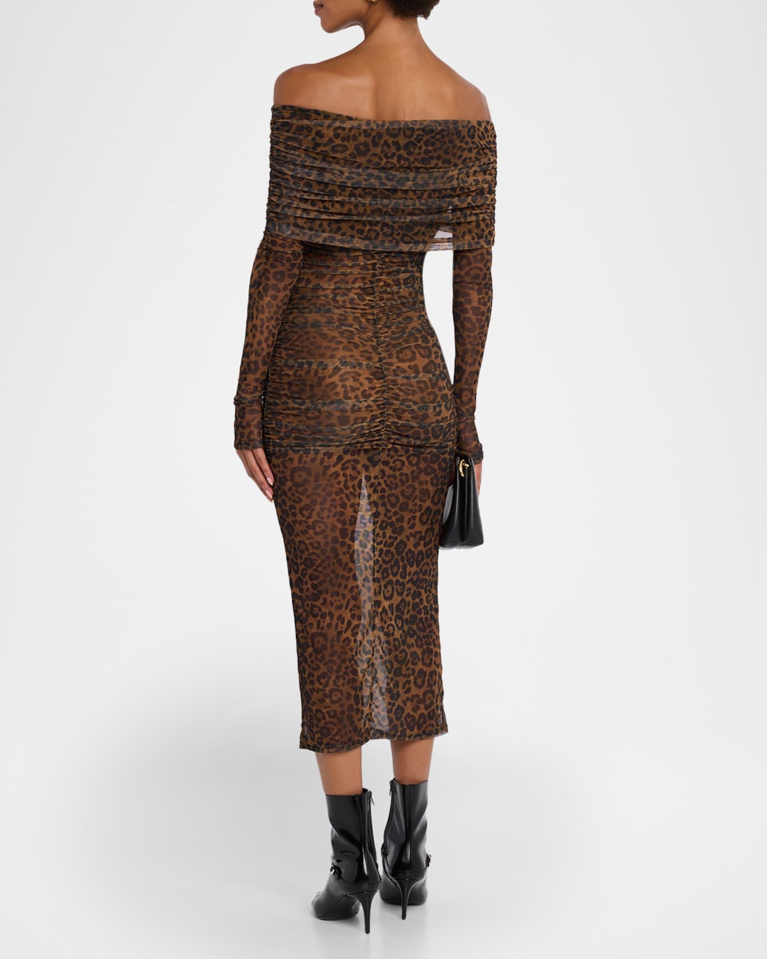 Bodycon Leopard-Print Mesh Midi Dress Product Image