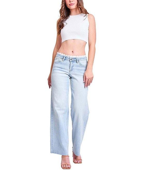 YMI Jeanswear Lace Trim Wide Leg Jeans Product Image