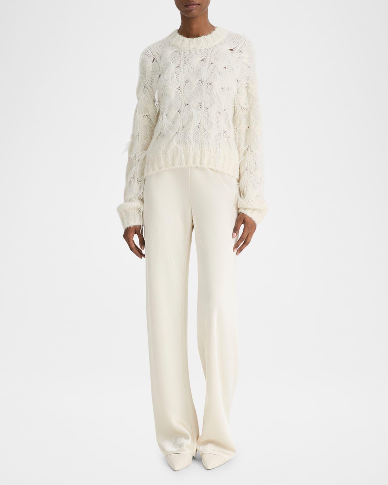 Feather Embellished Cable-Knit Sweater Product Image