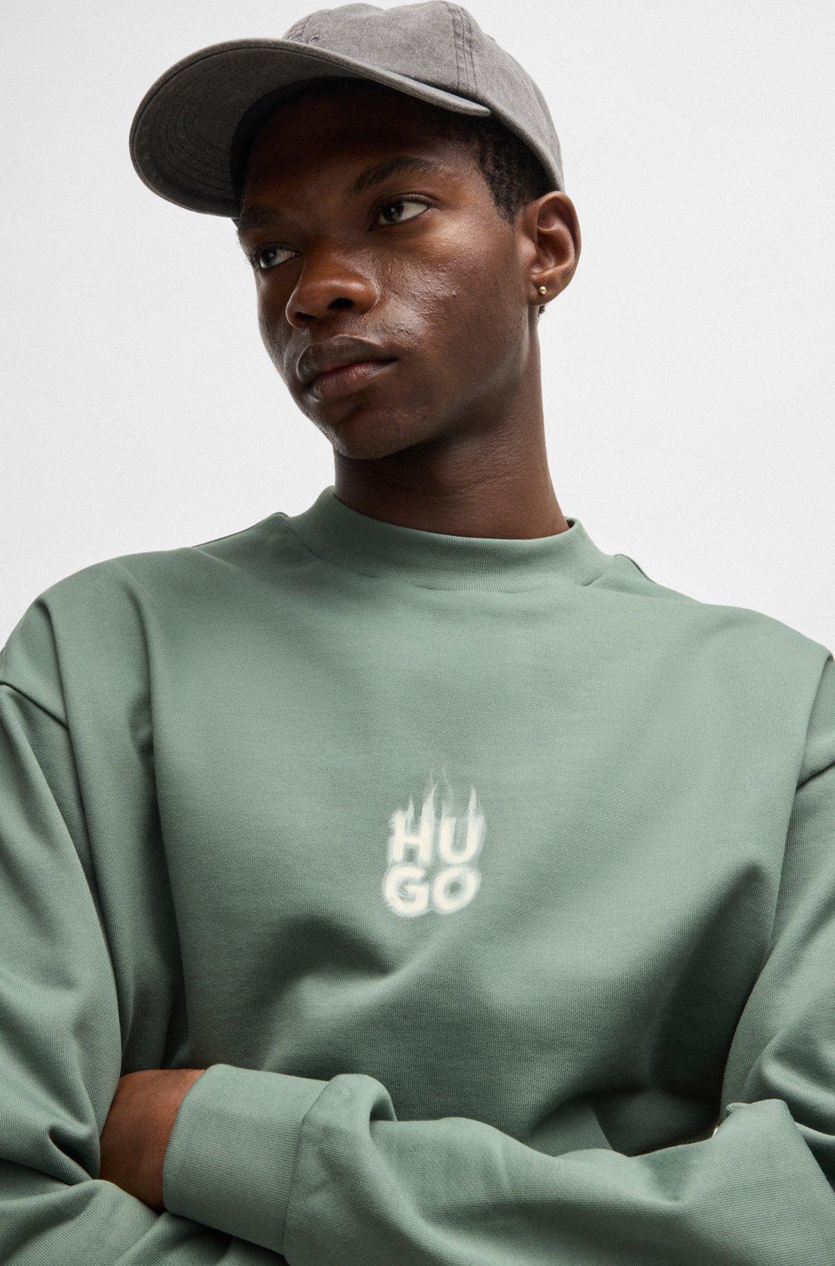 Cotton-terry sweatshirt with stacked smoke logo prints Product Image