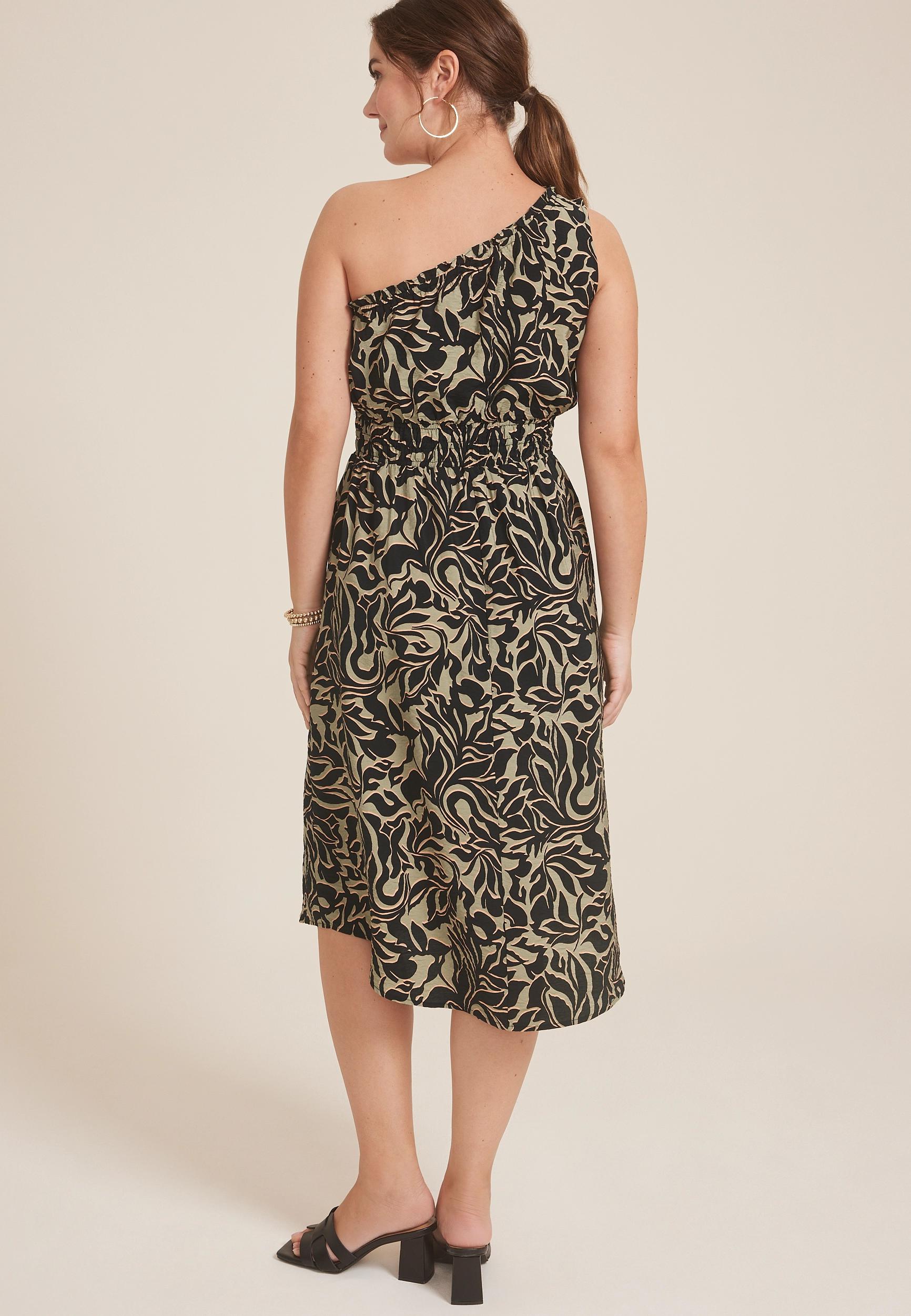 Maurices Womens One Shoulder Printed Midi Dress Product Image