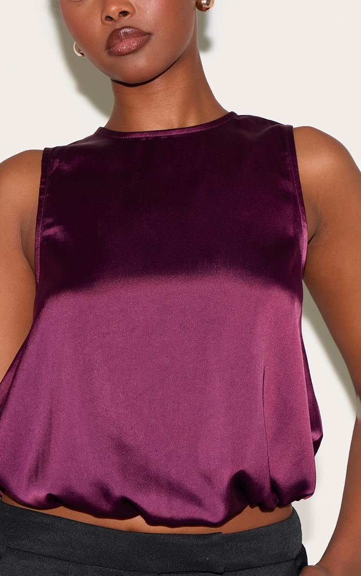 Wine Satin Bubble Hem Top Product Image