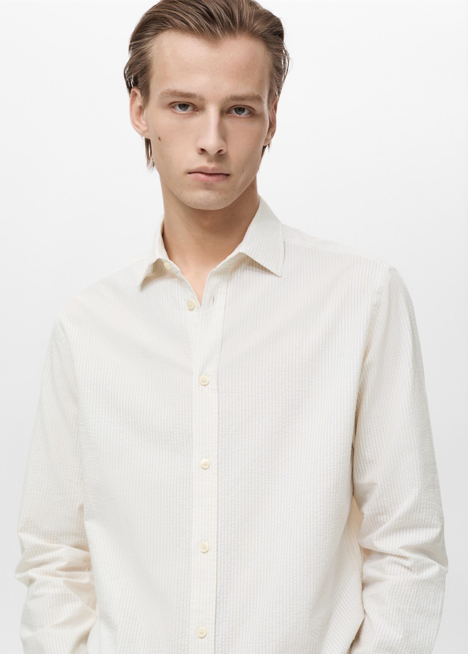 Striped seersucker shirt - Men | MANGO USA Product Image