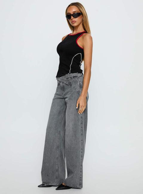 Mckinley Mid Rise Wide Leg Jeans Washed Grey Product Image