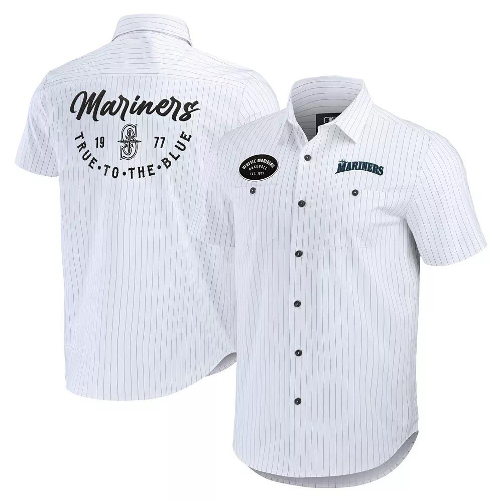 Men's Darius Rucker Collection by Fanatics White Seattle Mariners Pin Stripe Short Sleeve Button-Up Shirt,  Product Image