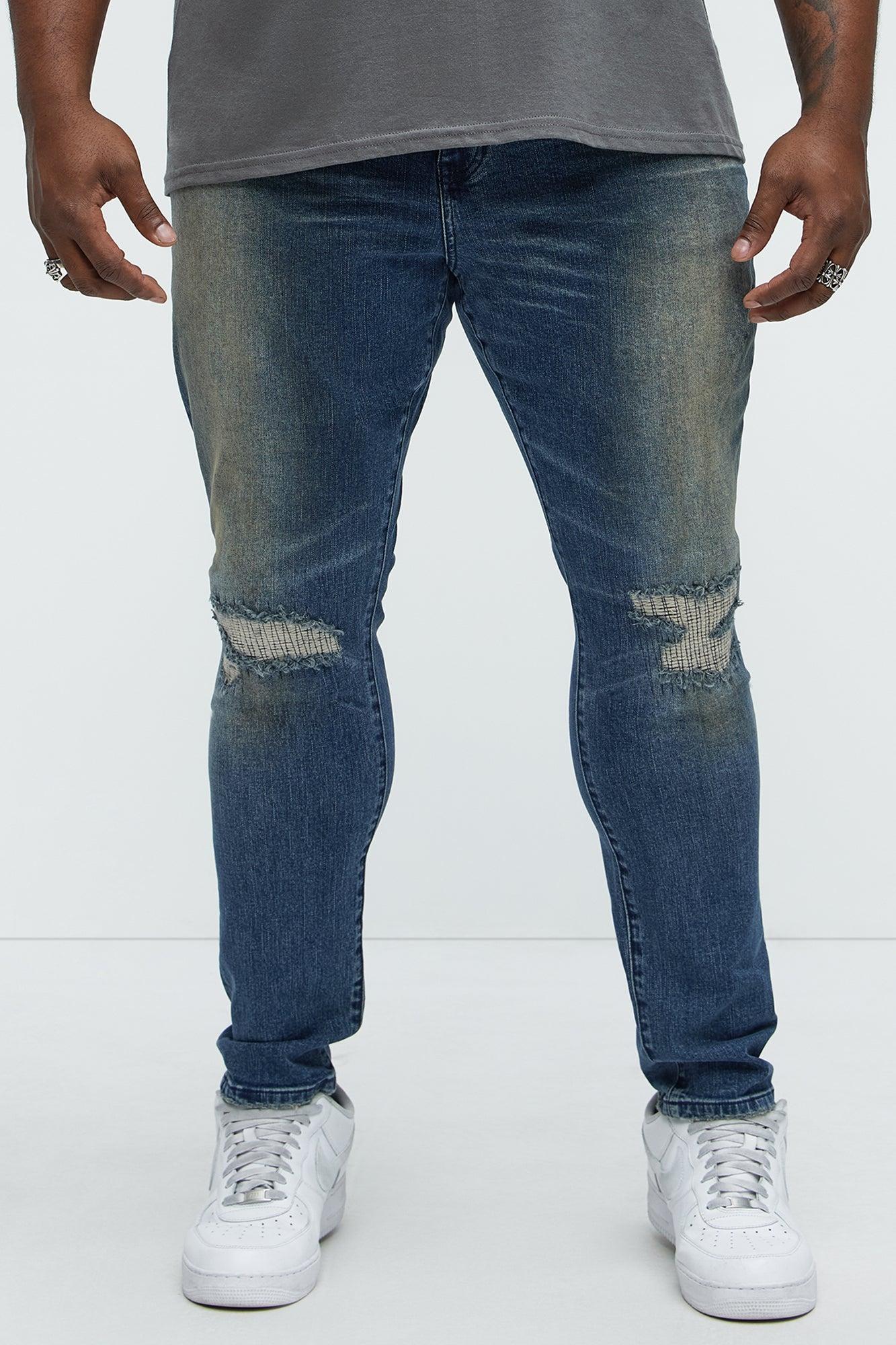 Faded In And Out Repaired Skinny Jeans - Dark Wash Product Image