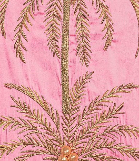 Mestiza New York Elliana Poplin Palm Tree Embroidery Mandarian Collar Short Puff Sleeve Dress Product Image