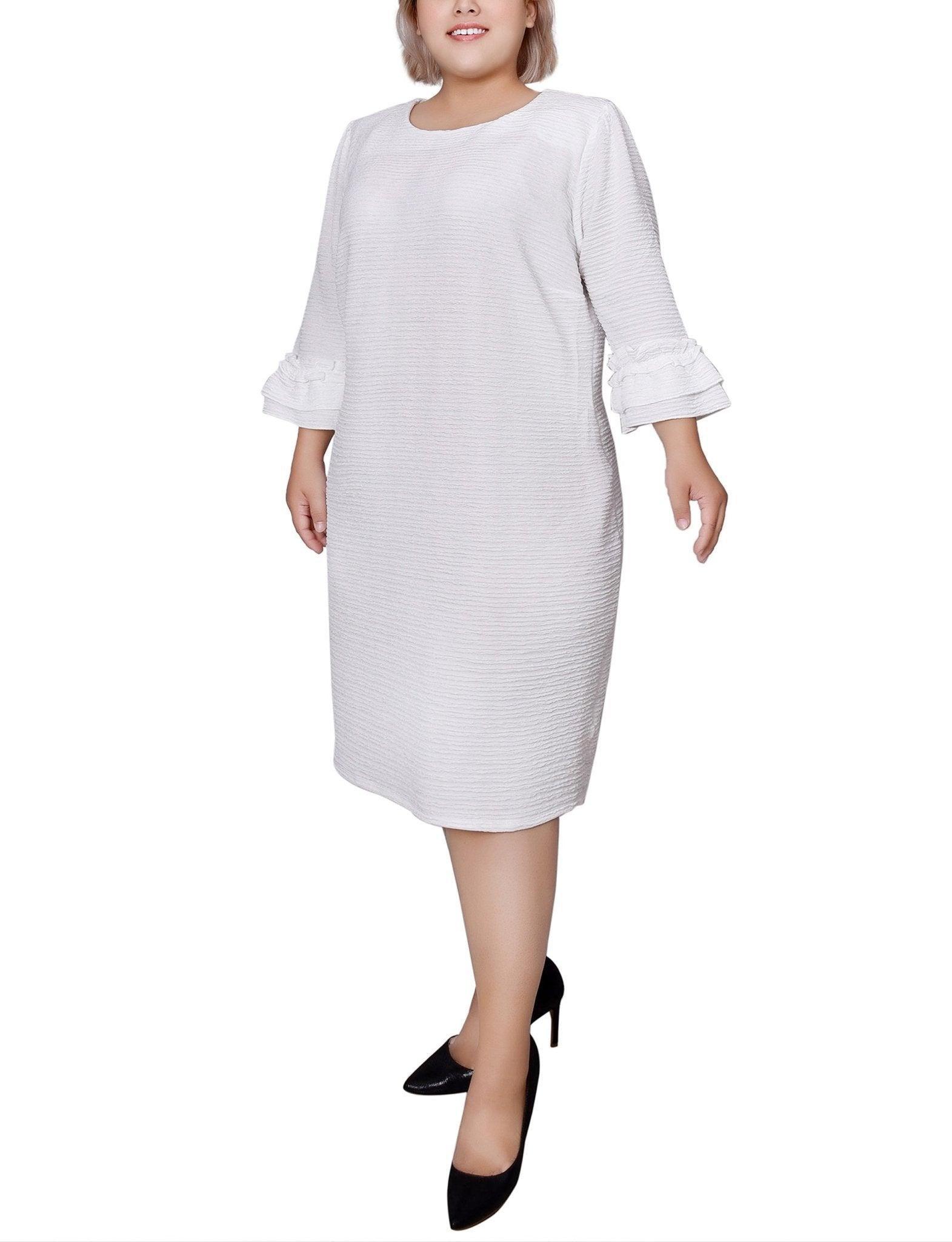 White 3/4 Sleeve Textured Knit Dress - Plus Product Image