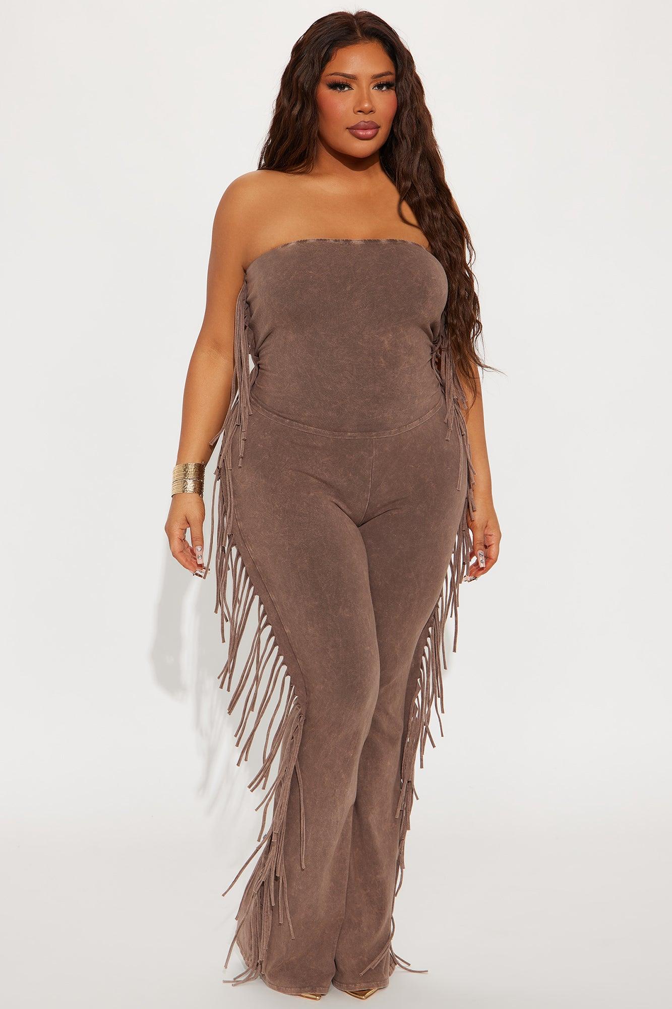 Festival Fringe Washed Pant Set - Mocha Product Image