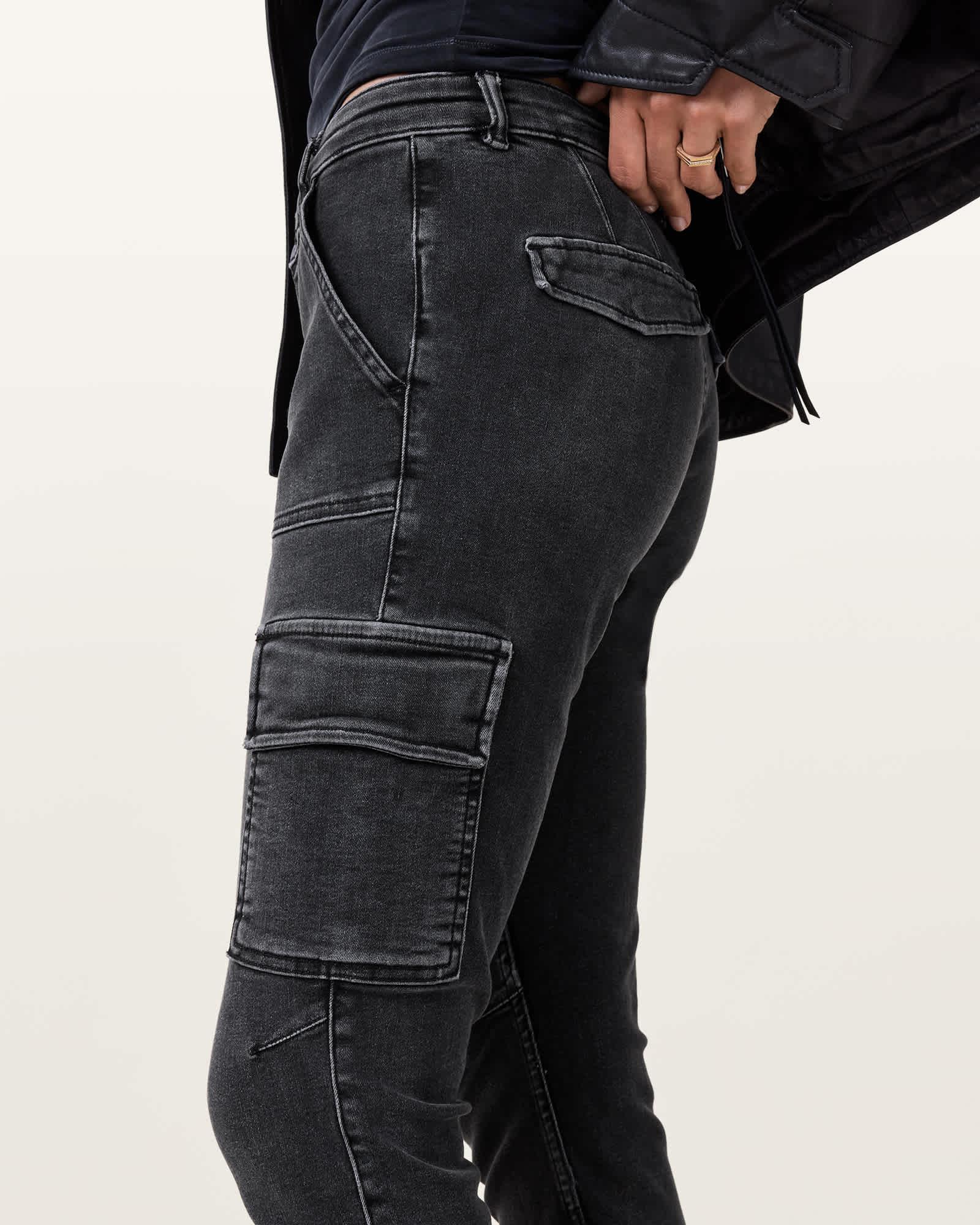 Duran Skinny Denim Cargo Jeans Washed Black | ALLSAINTS US Product Image