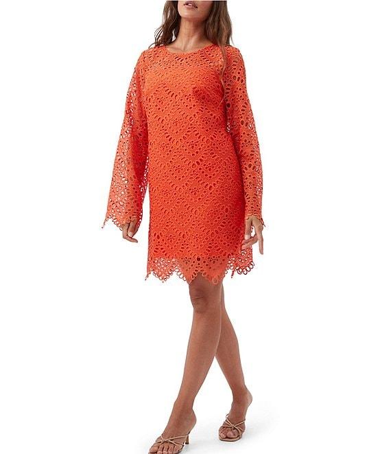 Trina Turk Arles Lerins Lace Round Neck Long Bell Sleeve Dress Product Image